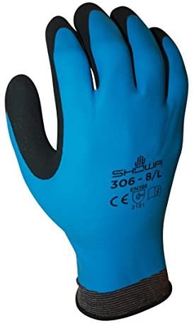 General purpose, fully coated with foamed latex, rough finish, 13-gauge liner, blue w/black/large