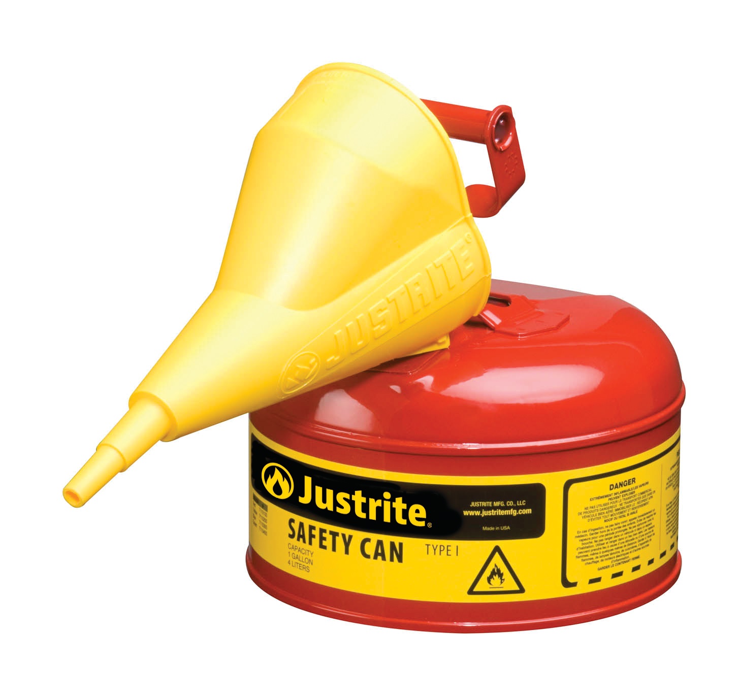 Justrite Swinging Handle Type 1 Safety Cans with Funnel Red
