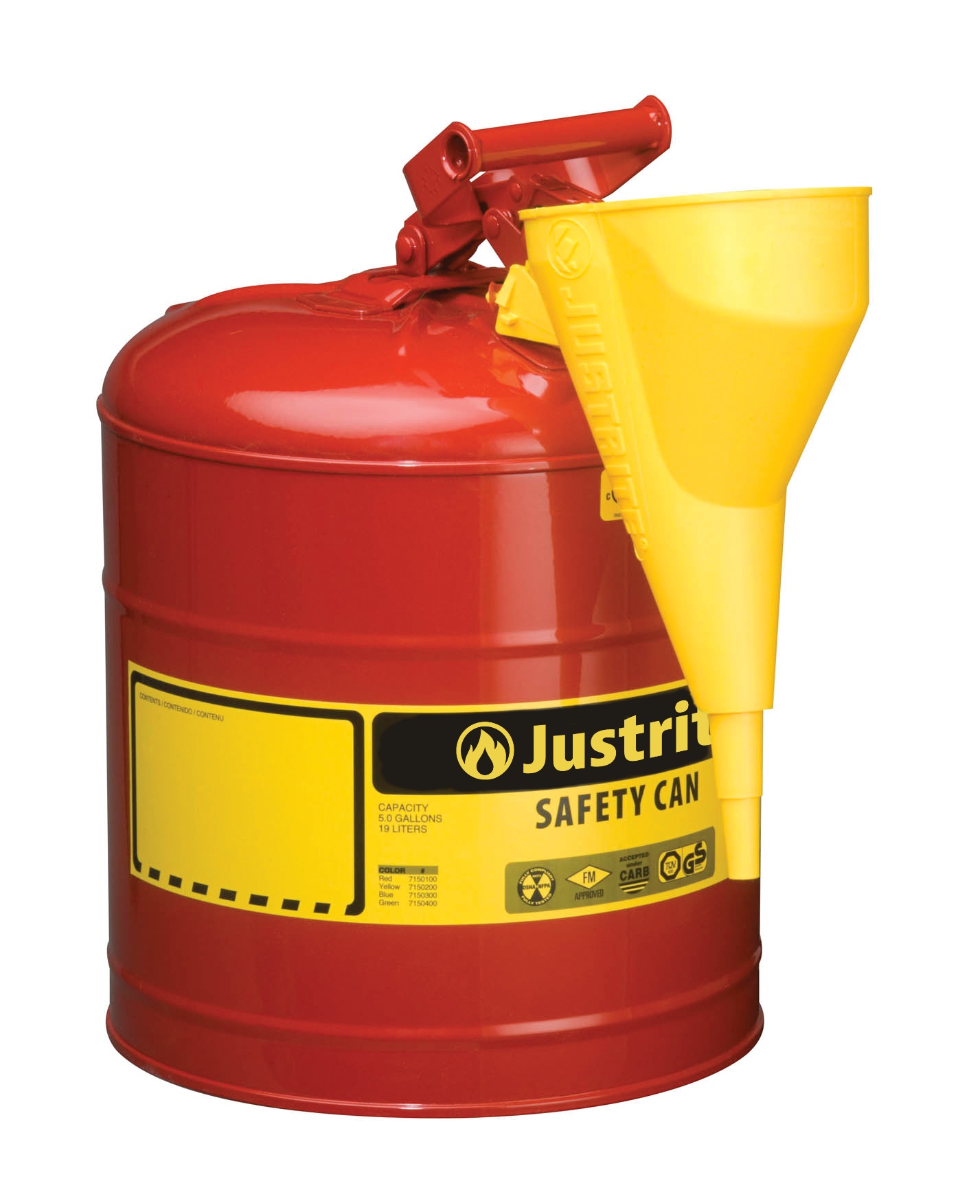 Justrite Swinging Handle Type 1 Safety Cans with Funnel Red