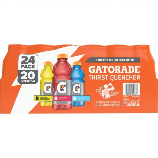 GATORADE, 20 OZ READY TO DRINK, COOL BLUE/LEMON LIME/FRUIT PUNCH, 24/PK